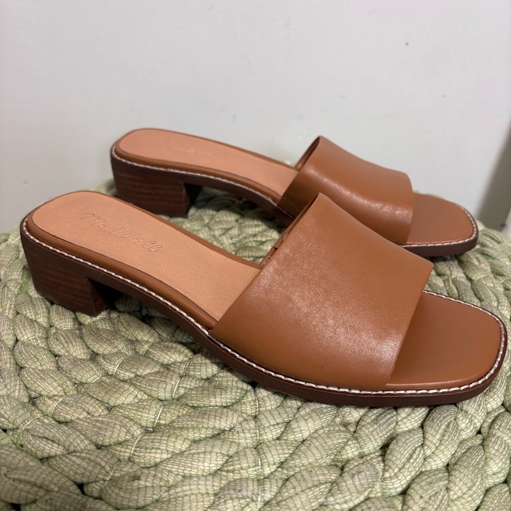 NEW Madewell The Cassady Mule Tan Desert Camel Leather Slip On Low Heel Sandals